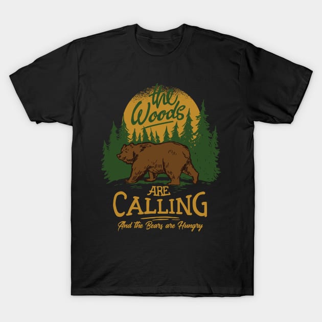 Funny Bear in the Woods Cautionary Tail T-Shirt by Graphic Duster